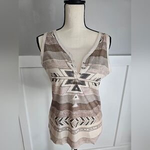 Patterned Sleeveless Top - Brown and Cream Sz S